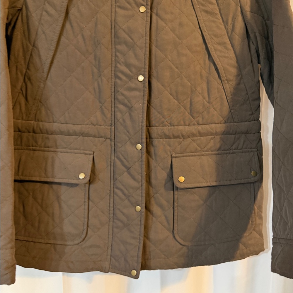 anyFAM Brown Quilted Hooded Jacket Fully Lined Size 2 - Picture 4 of 16